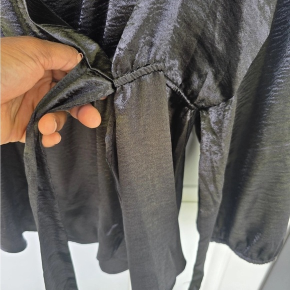 Lane Bryant Black Wrap Satin Blouse 20 Plus Long Sleeve Women Side Tie Normcore - Picture 8 of 11